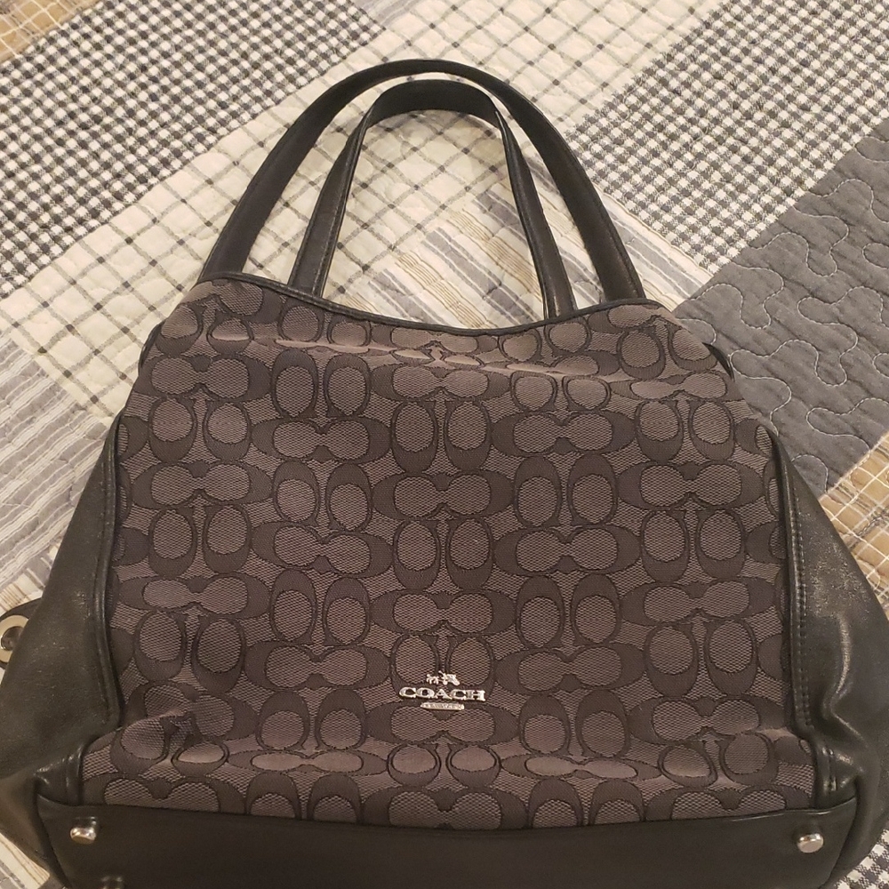 Coach Black and Dark Gray Signature Shoulder Bag